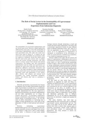 The Role of Social Actors in the Sustainability of E-government Implementation and Use: Experience from Indonesian RegenciesHiccs front page