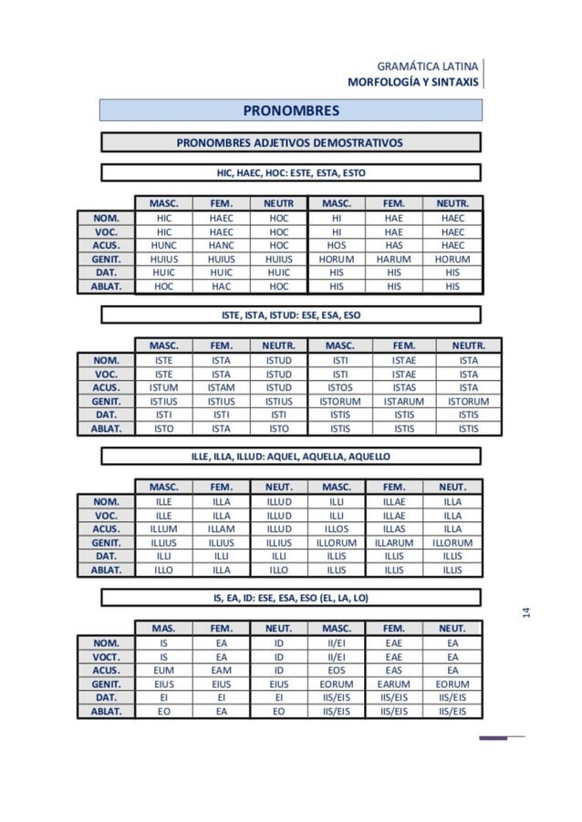 Hic, haec, hoc (Latin declensions charts) PDF