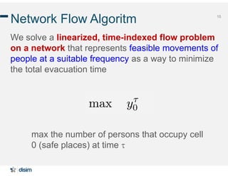 15
Network Flow Algoritm
We solve a linearized, time-indexed flow problem
on a network that represents feasible movements ...