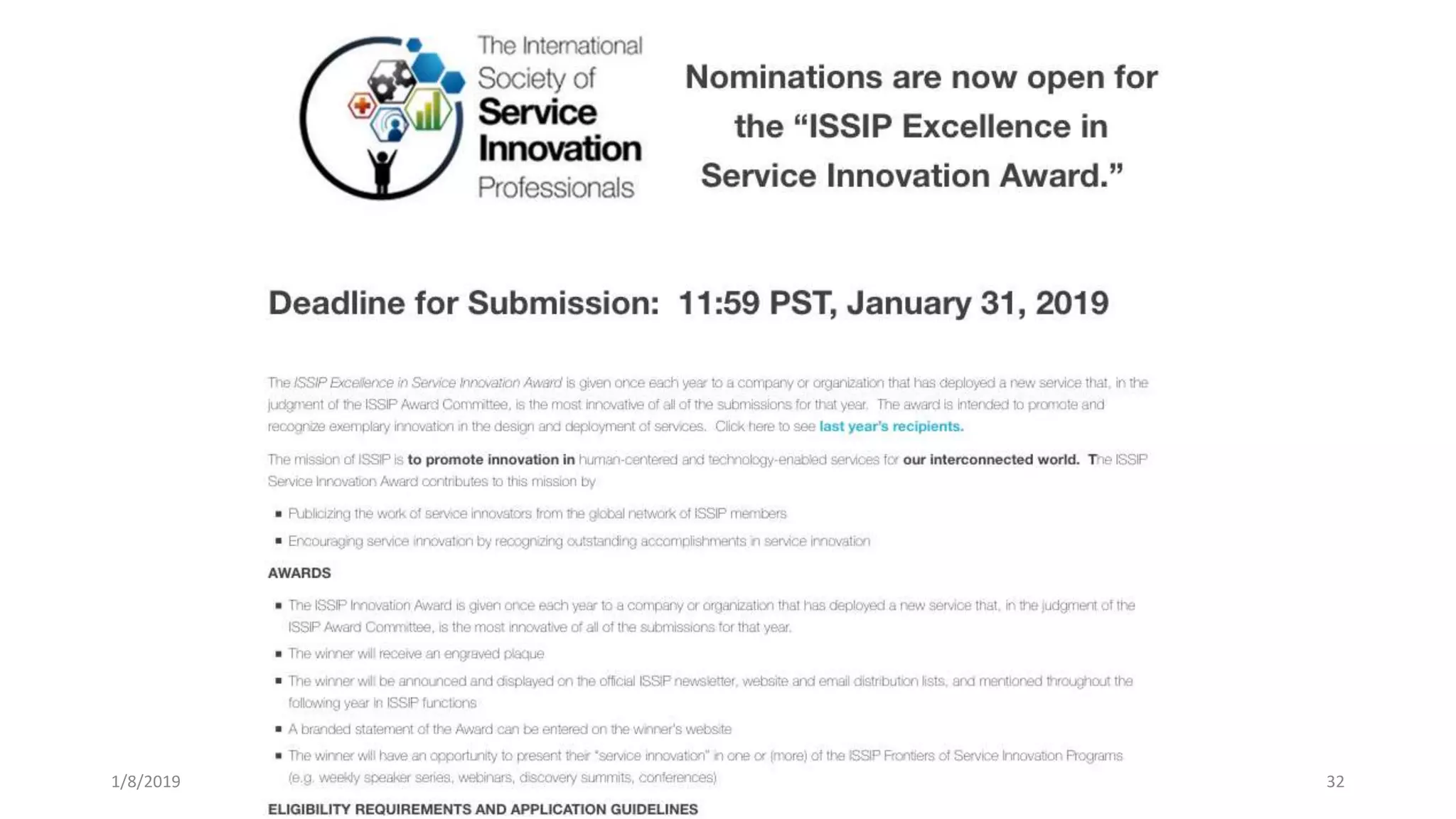 Annual ISSIP Award
1/8/2019 (c) IBM MAP COG .| 32
 