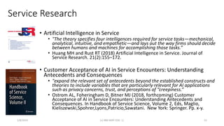 Service Research
• Artificial Intelligence in Service
• "The theory specifies four intelligences required for service task...