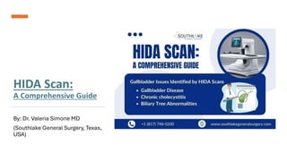 HIDA Scan:
A Comprehensive Guide
By: Dr. Valeria Simone MD
(Southlake General Surgery, Texas,
USA)
 