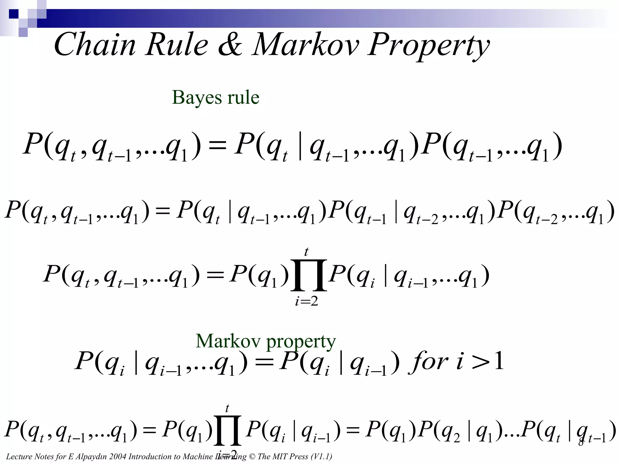 Chain Rule & Markov Property Bayes rule Markov property 