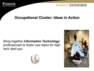 Occupational Cluster: Ideas in Action Bring together  Information Technology  professionals to foster new ideas for high tech start-ups 