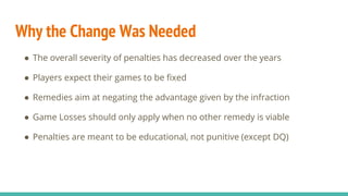 Why the Change Was Needed
● The overall severity of penalties has decreased over the years
● Players expect their games to...