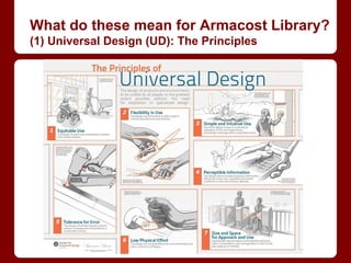 What do these mean for Armacost Library?
(1) Universal Design (UD): The Principles
 