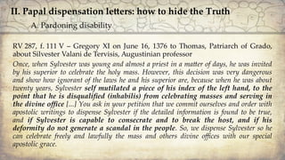 Hidden disability? The Canon Law’s Category of the Defectus Corporis, Scandal and Pontifical Grace Slide 9