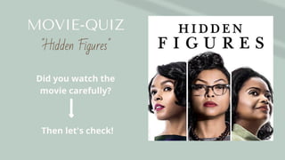 MOVIE-QUIZ
"Hidden Figures"
Did you watch the
movie carefully?
Then let's check!
 