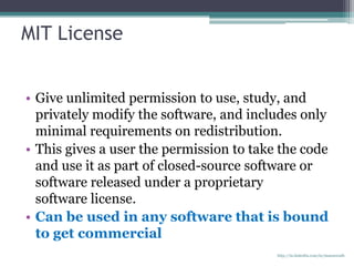 Mit License Code Hidden gotcha’s of various open source licenses | PPTX