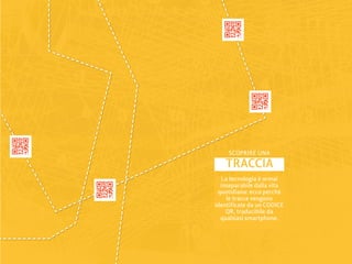 SCOPRIRE UNA
   TRACCIA
  La tecnologia è ormai
  inseparabile dalla vita
 quotidiana: ecco perchè
    le tracce vengono
identificate da un CODICE
    QR, traducibile da
  qualsiasi smartphone.
 