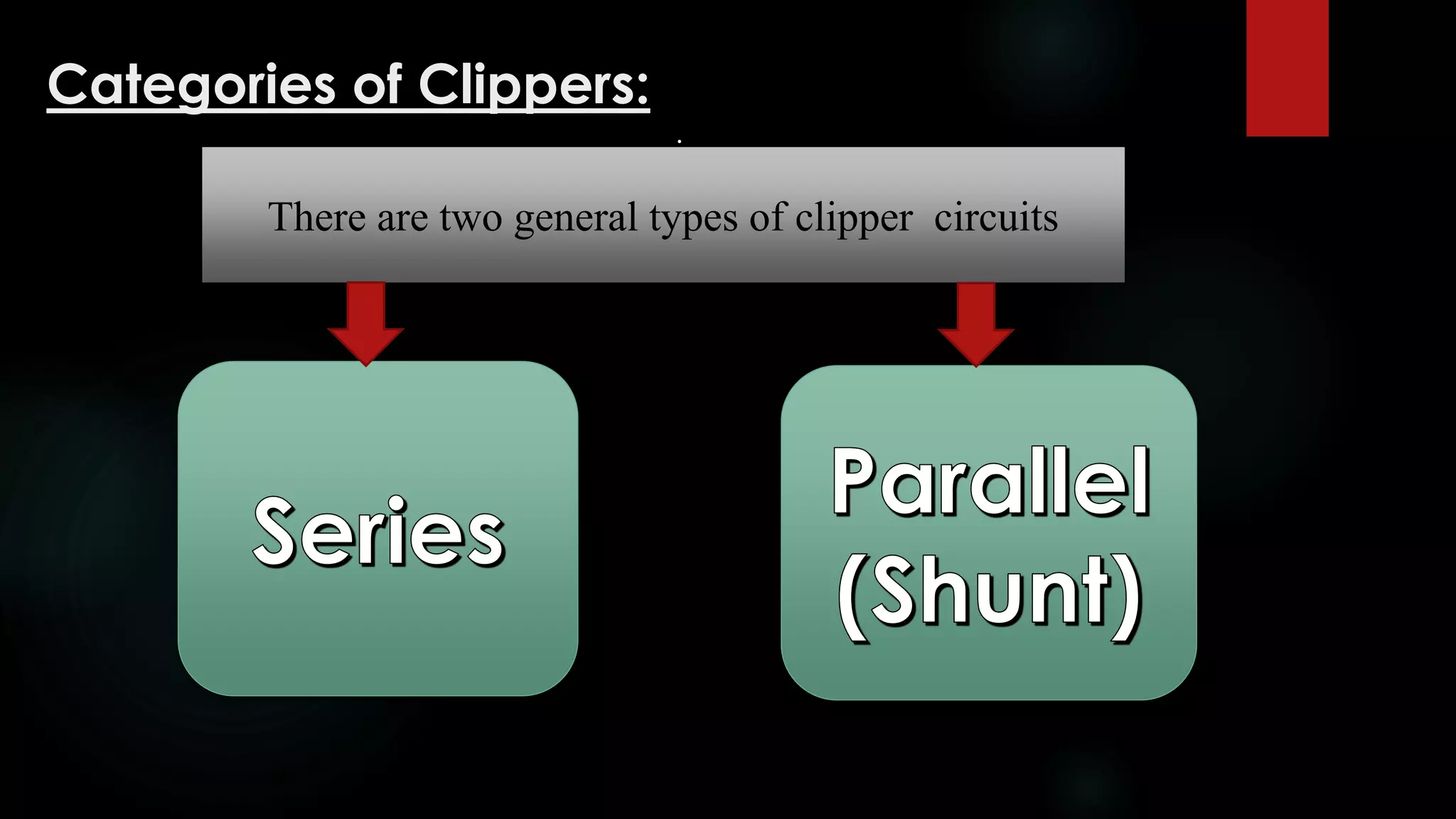 Categories of Clippers:
:
There are two general types of clipper circuits
 