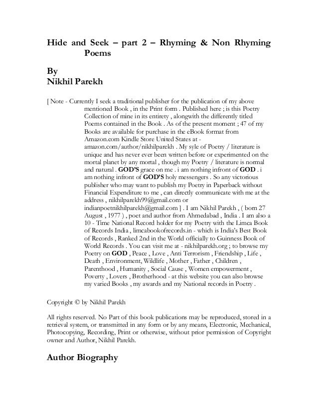 Hide And Seek Part 2 Rhyming Non Rhyming Poems