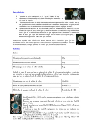 Determinación del agua de hidratación de sulfato de cobre Hidratación Desirée Romero