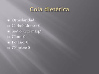    Osmolaridad:
   Carbohidratos: 0
   Sodio: 6,52 mEq/l
   Cloro: 0
   Potasio: 0
   Calorias: 0
 
