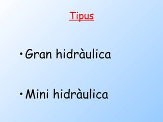 Tipus Gran hidràulica Mini hidràulica 