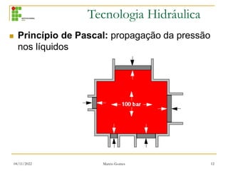 Tecnologia Hidráulica
04/11/2022 Marcio Gomes 12
 Princípio de Pascal: propagação da pressão
nos líquidos
 