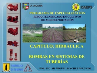 CAPITULO: HIDRÁULICA
BOMBAS EN SISTEMAS DE
TUBERÍAS
POR: ING. MS MIGUEL SANCHEZ DELGADO
 