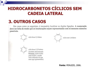 HIDROCARBONETOS CÍCLICOS SEM
CADEIA LATERAL
3. OUTROS CASOS
Fonte: PERUZZO, 2006.
 