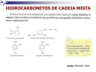 HIDROCARBONETOS DE CADEIA MISTA
Fonte: PERUZZO, 2006.
 