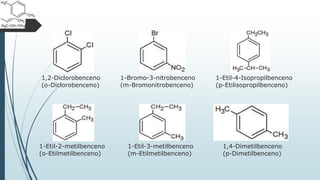 1,2-Diclorobenceno
(o-Diclorobenceno)
1-Bromo-3-nitrobenceno
(m-Bromonitrobenceno)
1-Etil-4-Isopropilbenceno
(p-Etilisopropilbenceno)
1-Etil-2-metilbenceno
(o-Etilmetilbenceno)
1-Etil-3-metilbenceno
(m-Etilmetilbenceno)
1,4-Dimetilbenceno
(p-Dimetilbenceno)
 