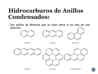  Son anillos de Benceno que se unen entre sí en más de una
posición:
 