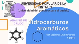 Hidrocarburos
aromáticos
Prof. Esperanza Cruz Hernández
Equipo 3
 