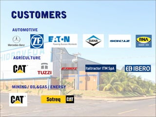CUSTOMERSCUSTOMERS
AUTOMOTIVE
AGRÍCULTURE
MINING / OIL&GAS / ENERGY
 