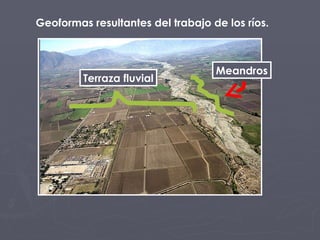 Terraza fluvial Meandros Geoformas resultantes del trabajo de los ríos. 