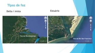 Tipos de foz
Delta / mista Estuário
Foz do Rio Amazonas
Foz do Rio São Francisco
 