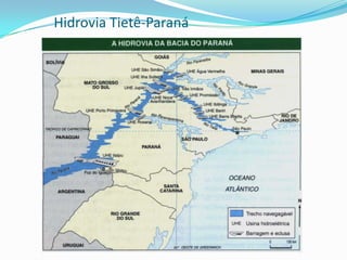 Bacia do Uruguai – drena cerca de 3% do território brasileiro. O rio Uruguai nasce pela fusão dos rios Canoas (SC) e Pelotas (RS), e serve de divisa entre o Rio Grande do Sul e Santa Catarina, Rio Grande do Sul e Argentina, Argentina e Uruguai. O curso superior do rio Uruguai é de planalto com aproveitamento hidrelétrico, e o curso inferior é de planície e navegável. O aproveitamento econômico desta bacia é pouco expressivo.Vista Parcial do Rio Paraguai