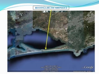 Características dos “Litorais” Brasileiros - OrientalLitoral Leste – ou Litoral Oriental, vai do cabo de São Roque (RN) ao cabo Frio(RJ). O trecho que se estende do cabo de São Roque à baía de Todos os Santos apresenta “barreiras”, em trechos onde o planalto interior chega diretamente junto ao mar, dando origem a costas altas com falésias. À pequena distância da linha litorânea, o primeiro trecho do Litoral Leste apresenta uma linha de recifes de arenito ou coralinos, muito perigosos para a navegação, por se elevarem apenas alguns centímetros acima da água. O nome da capital de Pernambuco, Recife, tem origem na existência dessas formações em seu litoral. No litoral sul baiano existem, mais afastados do continente, os recifes coralinos dos Abrolhos. Da baía de Todos os Santos ao norte do litoral do Espírito Santo, surgem trechos mais baixos, com lagunas separadas do mar por restingas, com extensos manguezais. No último trecho desse litoral, surge uma costa baixa e alagadiça, mas onde não faltam as pontas graníticas que ladeiam a baía de Vitória. O cabo de São Tomé e a baía de Vitória são os acidentes mais notáveis da área.