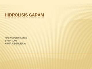 HIDROLISIS GARAM

Fina Wahyuni Saragi
816141006
KIMIA REGULER A

 