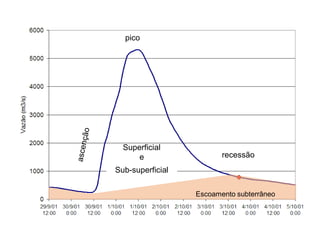 Superficial
e recessão
pico
Escoamento subterrâneo
Sub-superficial
 