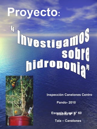 Proyecto : Inspección Canelones Centro  Pando- 2010 Distrito N° 5 Escuela Rural N° 60 Tala – Canelones “ Investigamos  sobre  hidroponia” 