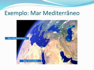 Exemplo: Mar Mediterrâneo
Mar Mediterrâneo
Mar Vermelho
 