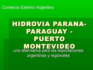 Comercio Exterior Argentino



     HIDROVIA PARANA-
            PARAGUAY -
                PUERTO
          MONTEVIDEO
     una alternativa para las exportaciones
      una alternativa para las exportaciones
             argentinas y regionales
 