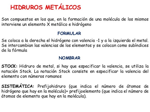 Formulación y nomenclatura de hidruros