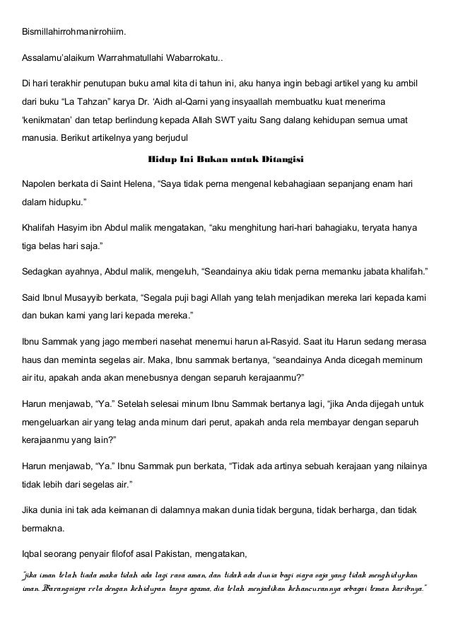 Hidup Ini Bukan Untuk Ditangisi