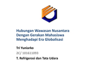 Hubungan Wawasan Nusantara
Dengan Gerakan Mahasiswa
Menghadapi Era Globalisasi

Tri Yuniarko
2C/ 101611093
T. Refrigerasi dan Tata Udara
 