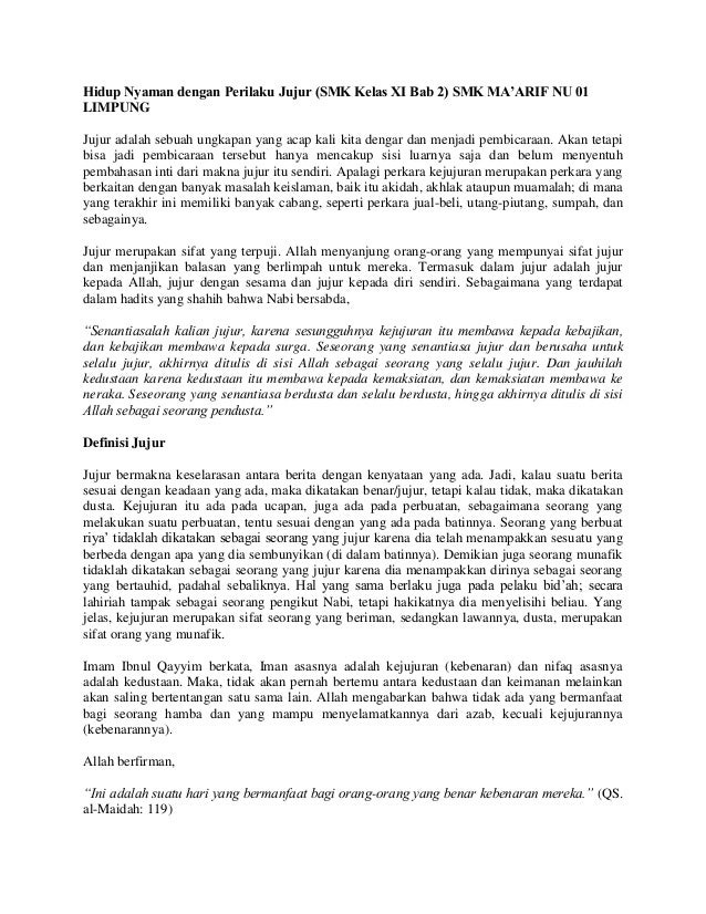 Hidup Nyaman Dengan Perilaku Jujur Smk Nusa 1