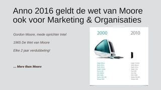 Anno 2016 geldt de wet van Moore
ook voor Marketing & Organisaties
Gordon Moore, mede oprichter Intel
1965 De Wet van Moore
Elke 2 jaar verdubbeling!
… More than Moore
 