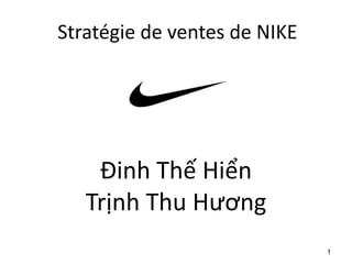 Stratégie de ventes de NIKE
Đinh Thế Hiển
Trịnh Thu Hương
1
 