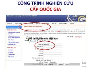 CÔNG TRÌNH NGHIÊN CỨU
CẤP QUỐC GIA
 