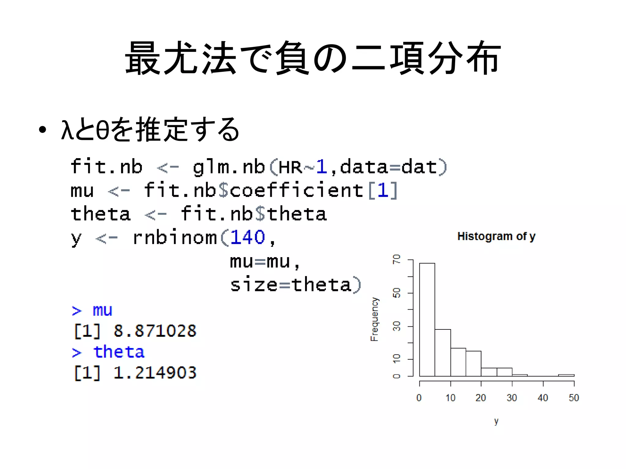 最尤法で負の二項分布
• λとθを推定する
 