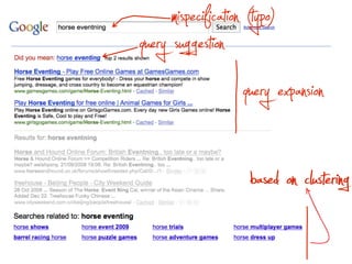 mispecification (typo)
query suggestion
                      query expansion

                      based on clustering
 