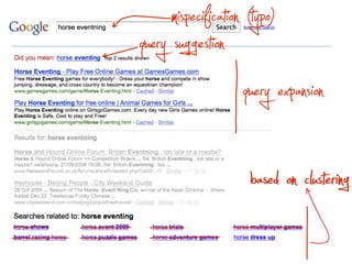 mispecification (typo)
query suggestion
                      query expansion

                      based on clustering
 