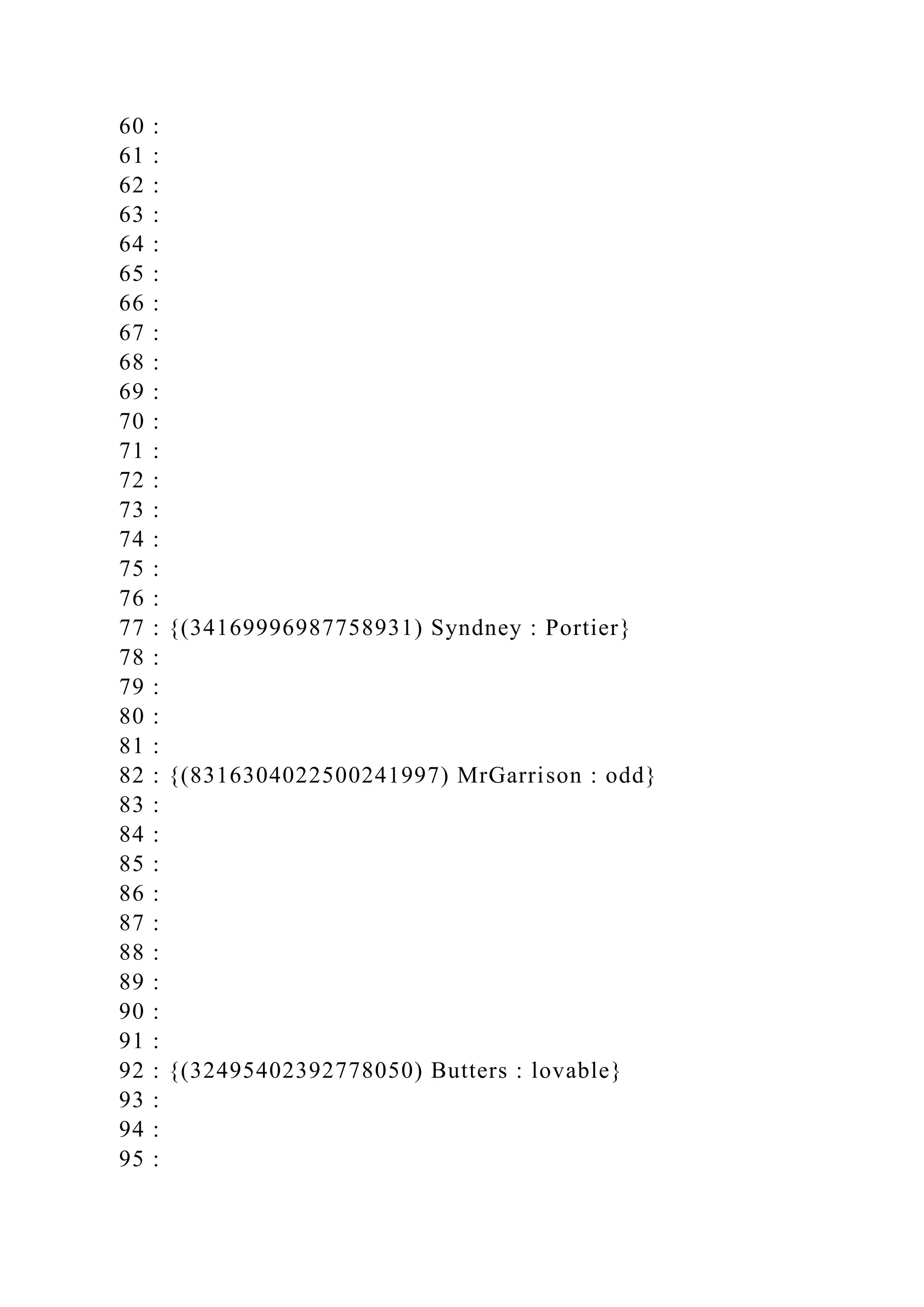 60 :
61 :
62 :
63 :
64 :
65 :
66 :
67 :
68 :
69 :
70 :
71 :
72 :
73 :
74 :
75 :
76 :
77 : {(34169996987758931) Syndney : Portier}
78 :
79 :
80 :
81 :
82 : {(8316304022500241997) MrGarrison : odd}
83 :
84 :
85 :
86 :
87 :
88 :
89 :
90 :
91 :
92 : {(32495402392778050) Butters : lovable}
93 :
94 :
95 :
 