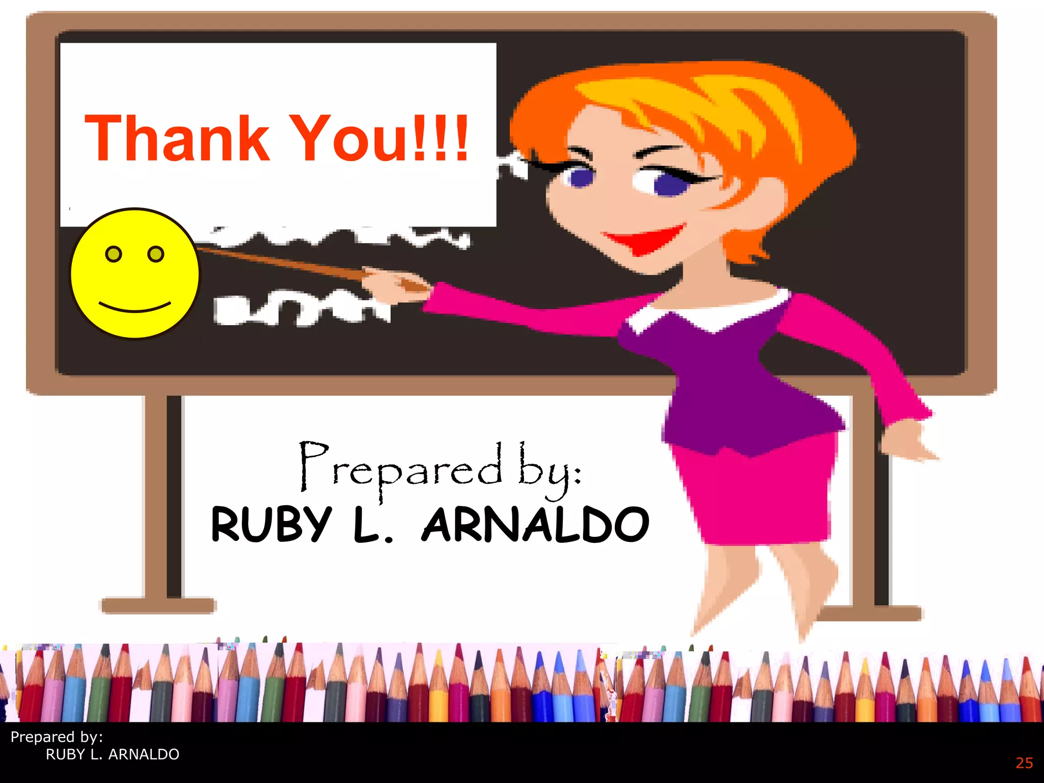 25
Thank You!!!
Prepared by:
RUBY L. ARNALDO
Prepared by:
RUBY L. ARNALDO
 