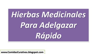 Hierbas Medicinales
Para Adelgazar
Rápido
www.ComidasCurativas.blogspot.com
 
