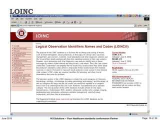 June 2016 Page: 16 of 59Hi3 Solutions ~ Your healthcare standards conformance Partner
www.regenstrief.org/loinc [GO]
LOINC
 